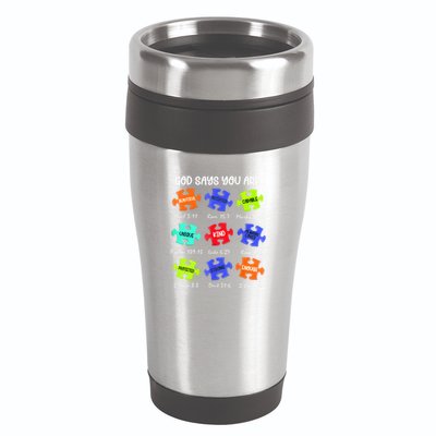 God Says I Am Autism Awareness Retro Be Kind 16oz Travel Tumbler