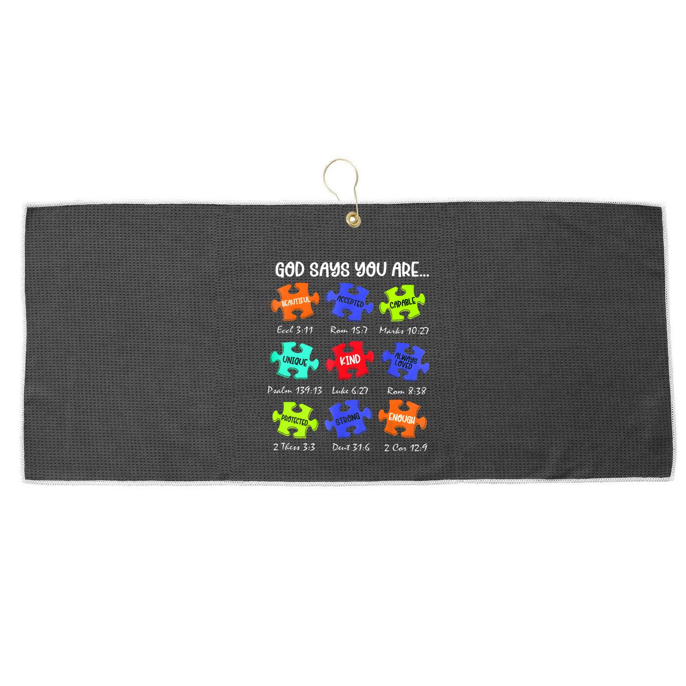 God Says I Am Autism Awareness Retro Be Kind Large Microfiber Waffle Golf Towel