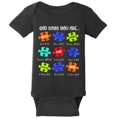 God Says I Am Autism Awareness Retro Be Kind Baby Bodysuit