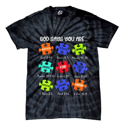 God Says I Am Autism Awareness Retro Be Kind Tie-Dye T-Shirt