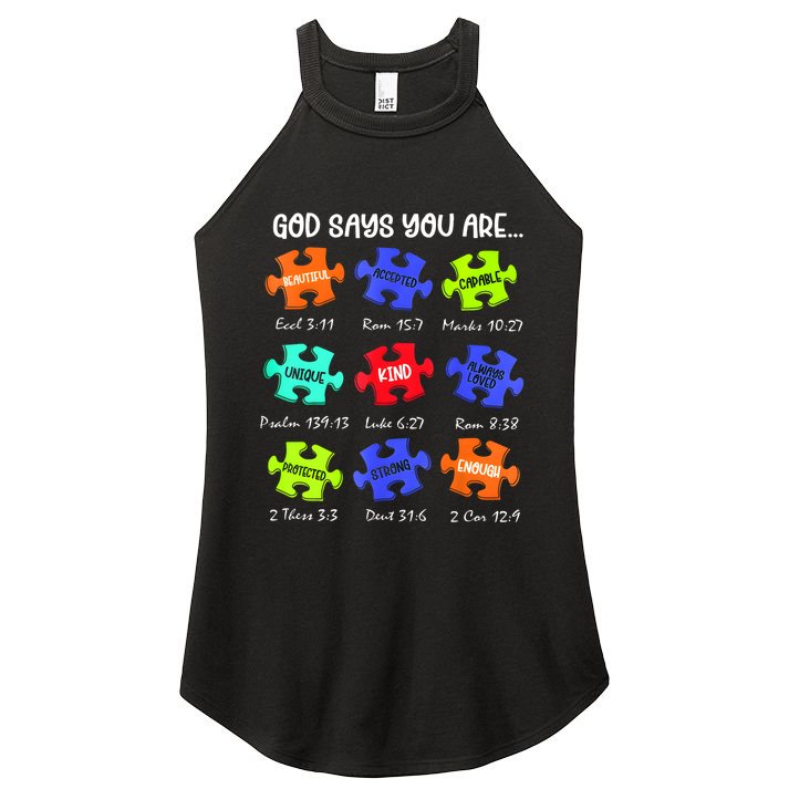 God Says I Am Autism Awareness Retro Be Kind Women's Perfect Tri Rocker Tank