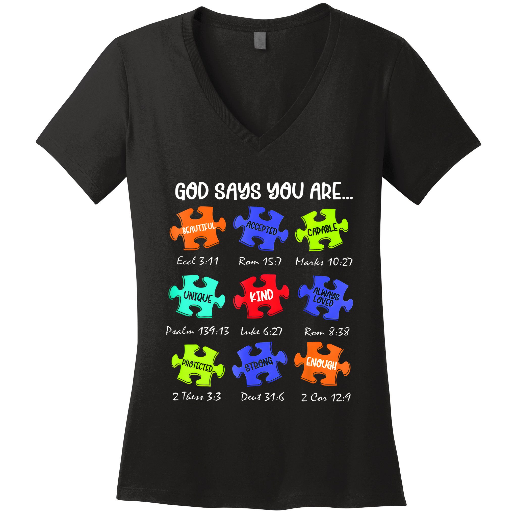 God Says I Am Autism Awareness Retro Be Kind Women's V-Neck T-Shirt