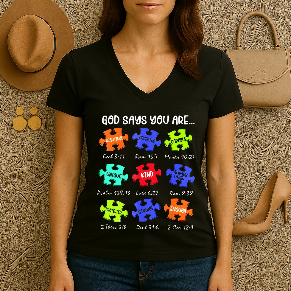 God Says I Am Autism Awareness Retro Be Kind Women's V-Neck T-Shirt