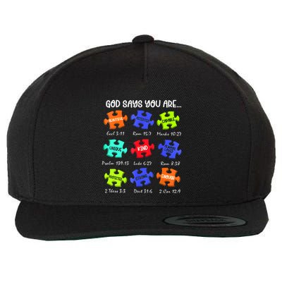 God Says I Am Autism Awareness Retro Be Kind Wool Snapback Cap