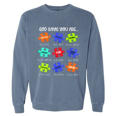 God Says I Am Autism Awareness Retro Be Kind Garment-Dyed Sweatshirt