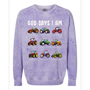 God Says I Am Tractor Farm Truck Colorblast Crewneck Sweatshirt