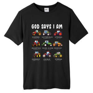 God Says I Am Tractor Farm Truck Tall Fusion ChromaSoft Performance T-Shirt