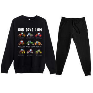 God Says I Am Tractor Farm Truck Premium Crewneck Sweatsuit Set