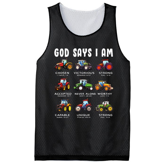 God Says I Am Tractor Farm Truck Mesh Reversible Basketball Jersey Tank