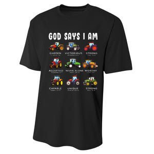 God Says I Am Tractor Farm Truck Performance Sprint T-Shirt