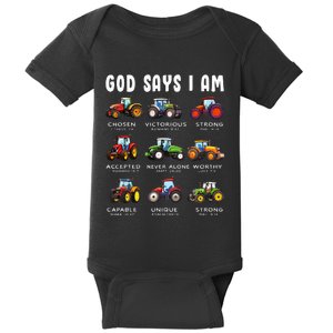 God Says I Am Tractor Farm Truck Baby Bodysuit