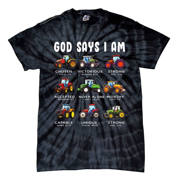 God Says I Am Tractor Farm Truck Tie-Dye T-Shirt