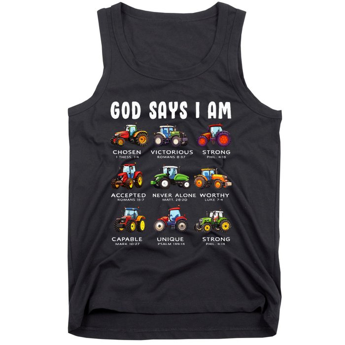 God Says I Am Tractor Farm Truck Tank Top