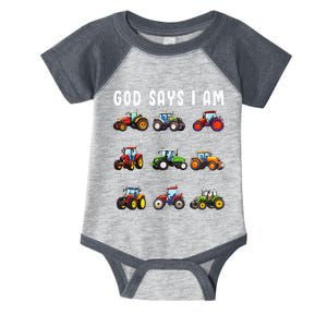 God Says I Am Tractor Farm Truck Infant Baby Jersey Bodysuit