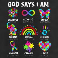 God Says I Am Autism Christian Girl Autism Awareness 7 Panel Mesh Trucker Snapback Hat