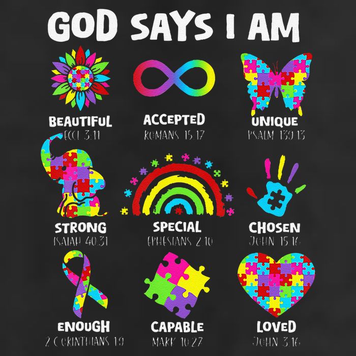 God Says I Am Autism Christian Girl Autism Awareness 7 Panel Mesh Trucker Snapback Hat