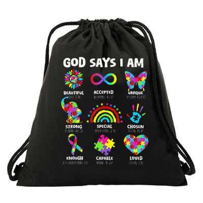 God Says I Am Autism Christian Girl Autism Awareness Drawstring Bag