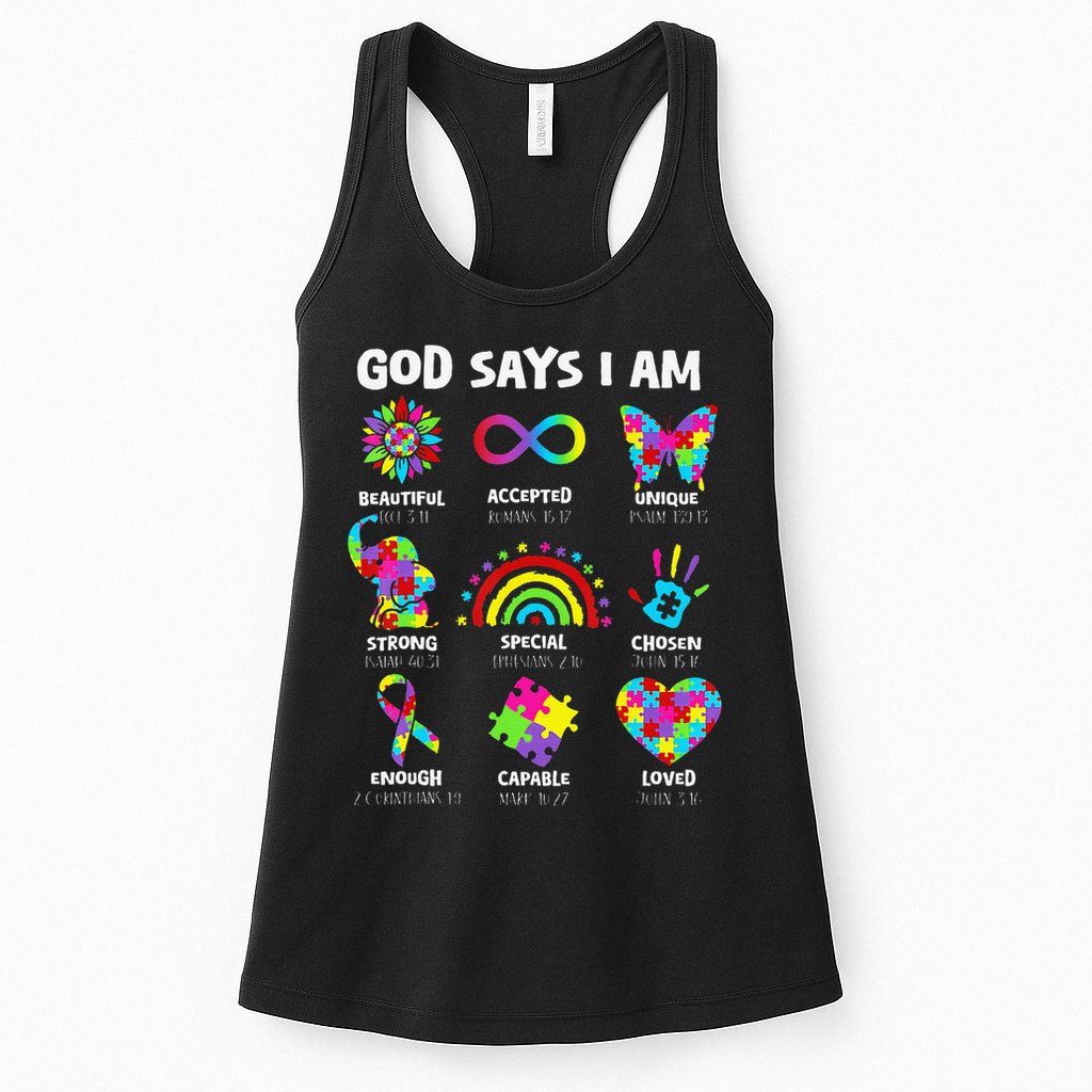 God Says I Am Autism Christian Girl Autism Awareness Womens Tank Top