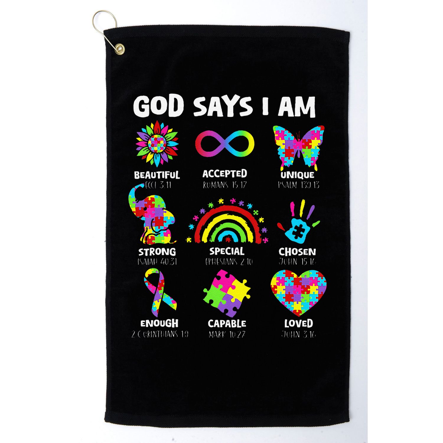 God Says I Am Autism Christian Girl Autism Awareness Golf Towel