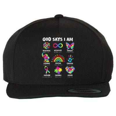 God Says I Am Autism Christian Girl Autism Awareness Wool Snapback Cap
