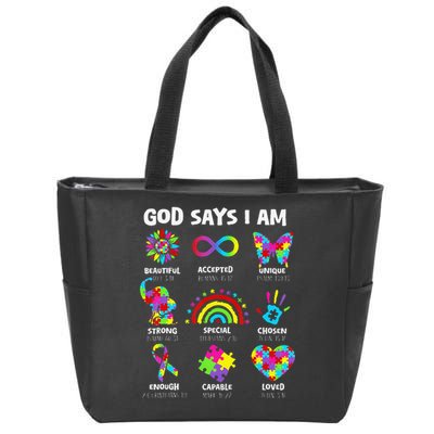 God Says I Am Autism Christian Girl Autism Awareness Zip Tote Bag