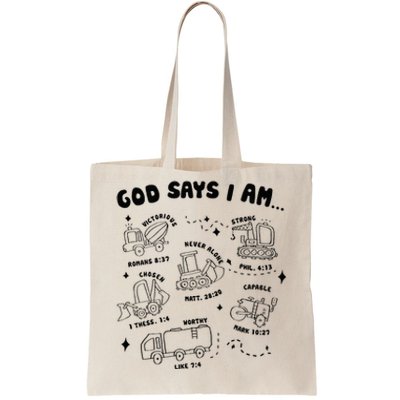 God Says I Am Truck Construction Christian Bible Verse Tote Bag