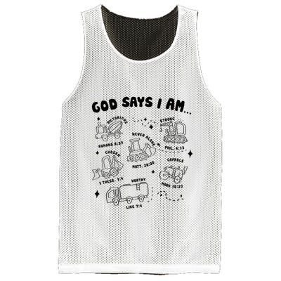 God Says I Am Truck Construction Christian Bible Verse Mesh Reversible Basketball Jersey Tank