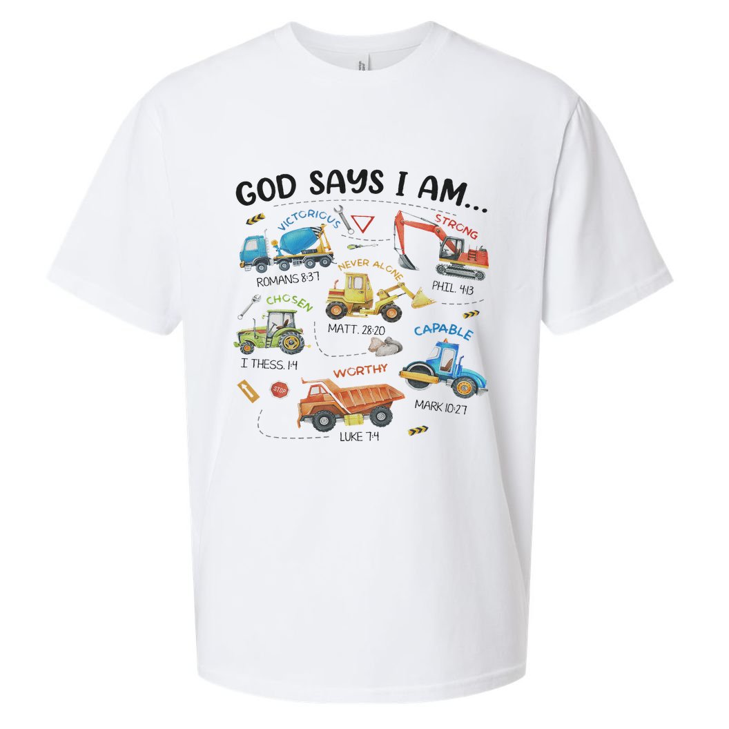 God Says I Am Construction Bible Verse Truck Sueded Cloud Jersey T-Shirt