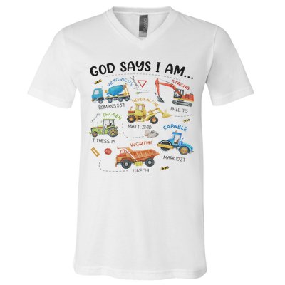 God Says I Am Construction Bible Verse Truck V-Neck T-Shirt