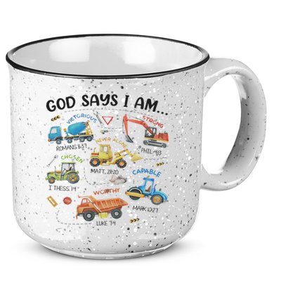 God Says I Am Construction Bible Verse Truck 15oz Campfire Ceramic Mug