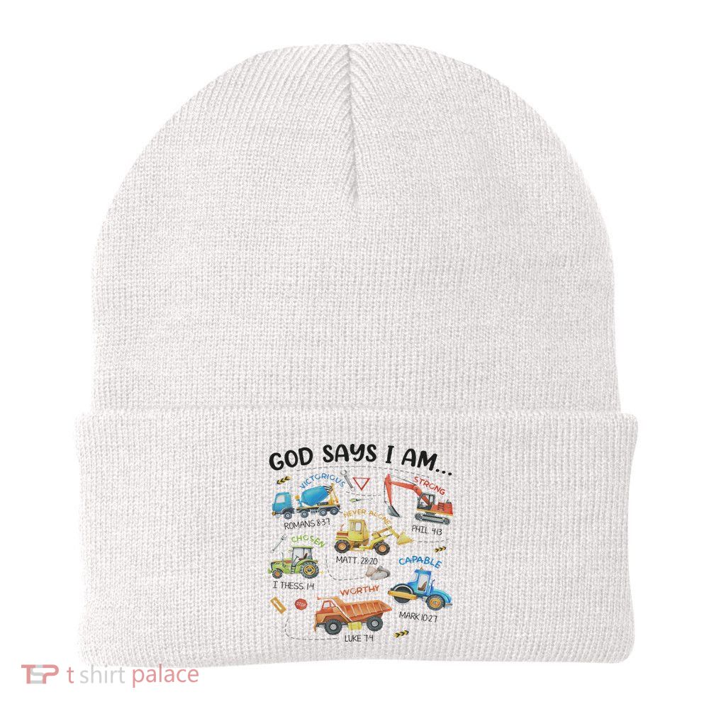 God Says I Am Construction Bible Verse Truck Beanie