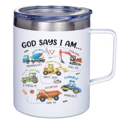 God Says I Am Construction Bible Verse Truck 12oz Stainless Steel Coffee Mug