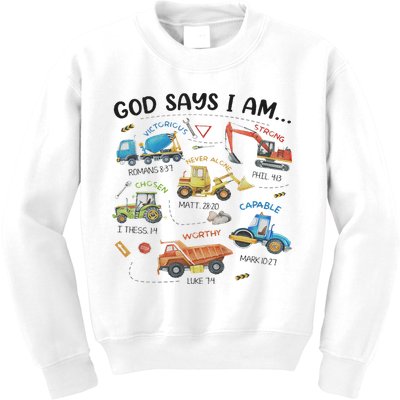 God Says I Am Construction Bible Verse Truck Kids Sweatshirt