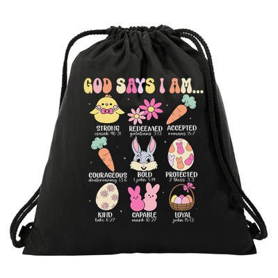 God Says I Am Easter Eggs Bunny Chick Easter Day Bible Drawstring Bag