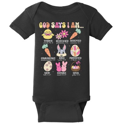 God Says I Am Easter Eggs Bunny Chick Easter Day Bible Baby Bodysuit