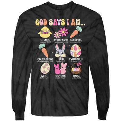 God Says I Am Easter Eggs Bunny Chick Easter Day Bible Tie-Dye Long Sleeve Shirt