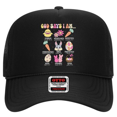 God Says I Am Easter Eggs Bunny Chick Easter Day Bible Trucker Hat