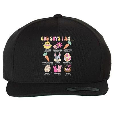 God Says I Am Easter Eggs Bunny Chick Easter Day Bible Wool Snapback Cap