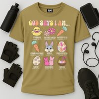God Says I Am Easter Eggs Bunny Chick Easter Day Bible Cooling Performance Crew T-Shirt