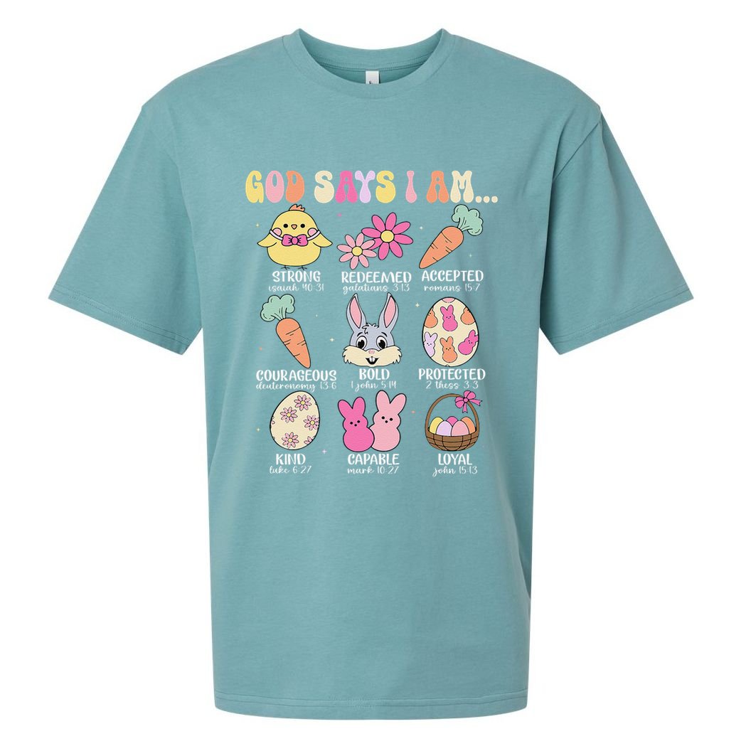 God Says I Am Easter Eggs Bunny Chick Easter Day Bible Sueded Cloud Jersey T-Shirt
