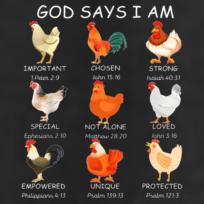 God Says I Am Bible Verse Christian Farm Chickens Religious 7 Panel Mesh Trucker Snapback Hat
