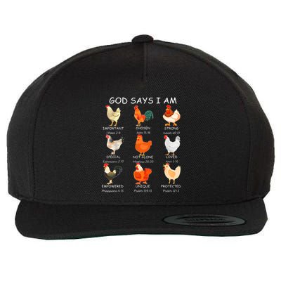 God Says I Am Bible Verse Christian Farm Chickens Religious Wool Snapback Cap