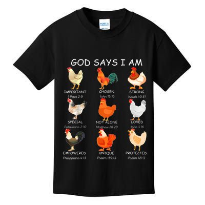 God Says I Am Bible Verse Christian Farm Chickens Religious Kids T-Shirt