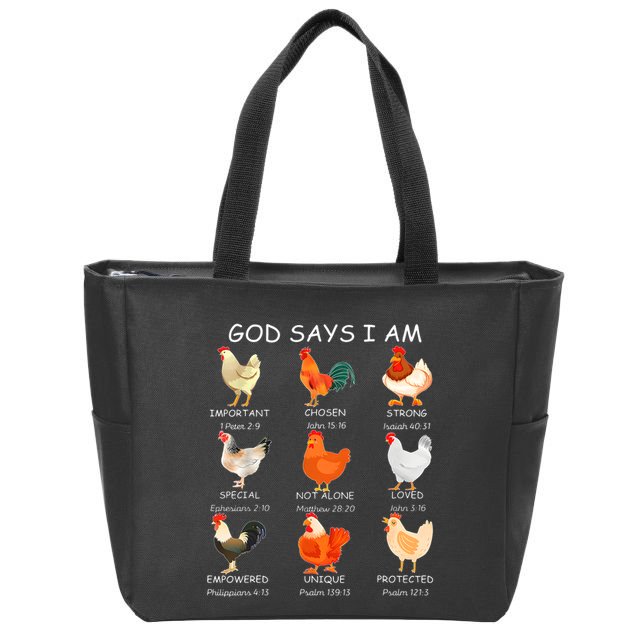 God Says I Am Bible Verse Christian Farm Chickens Religious Zip Tote Bag