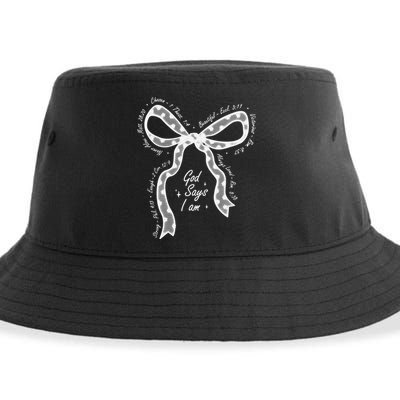 God Says I Am Lace Coquette Bow Christian Bible Verse Jesus Sustainable Bucket Hat