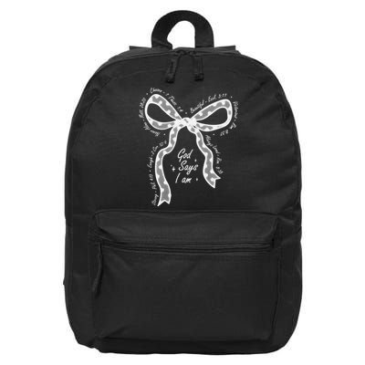 God Says I Am Lace Coquette Bow Christian Bible Verse Jesus 16 in Basic Backpack