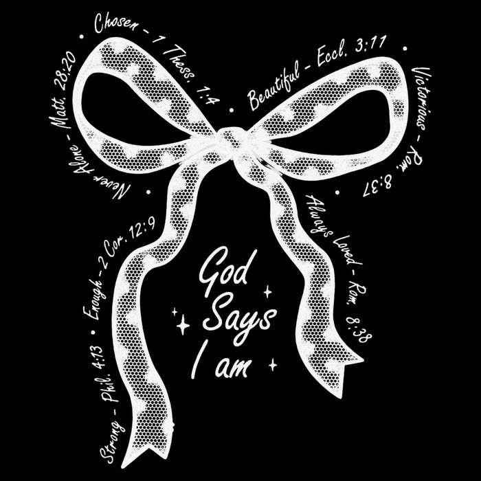 God Says I Am Lace Coquette Bow Christian Bible Verse Jesus Womens Tank Top