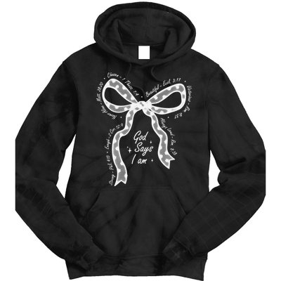 God Says I Am Lace Coquette Bow Christian Bible Verse Jesus Tie Dye Hoodie