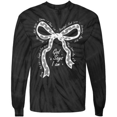 God Says I Am Lace Coquette Bow Christian Bible Verse Jesus Tie-Dye Long Sleeve Shirt
