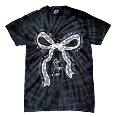 God Says I Am Lace Coquette Bow Christian Bible Verse Jesus Tie-Dye T-Shirt